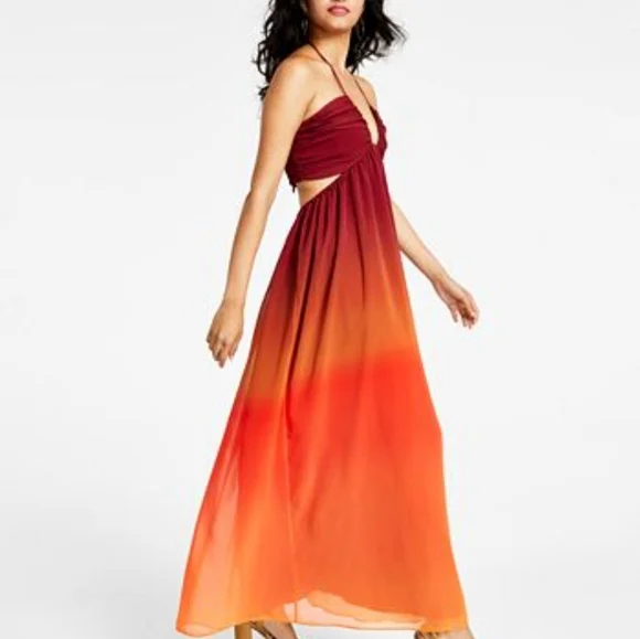 Bar III Dresses Bar Iii Womens Ombr Cutout Halter Maxi Dress